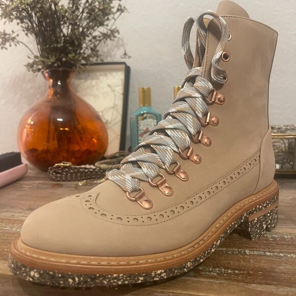 Office of Angela Scott Mr. Bernard Tan Leather Lug Sole Ankle Boots Sz.37 NWOT - Picture 9 of 11